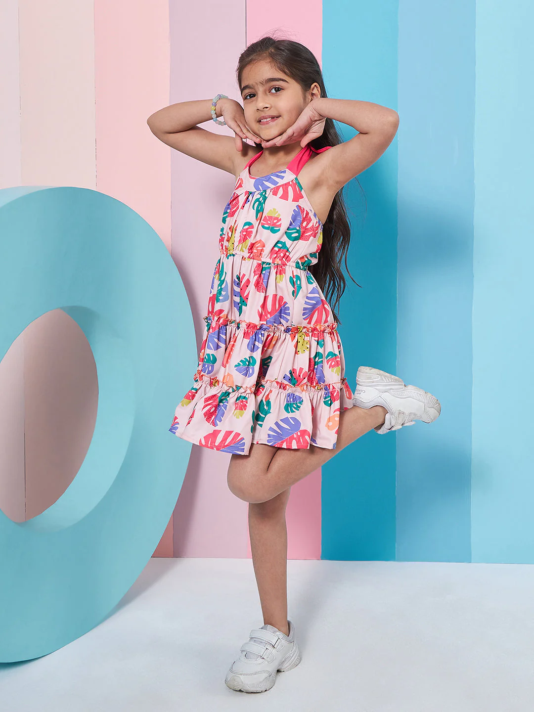 Adorable Floral Printed Sleeveless Fit & Flare Dress Perfect for Part wear Effortlessly Stylish Round Neck Design (d-colorleaf) - Image 3