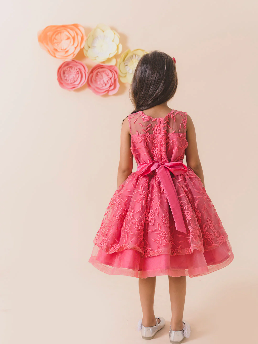 Embellished Net Dress Round neck Sleeveless fit & flare Party Wear Dress (d-coralemb) - Image 3