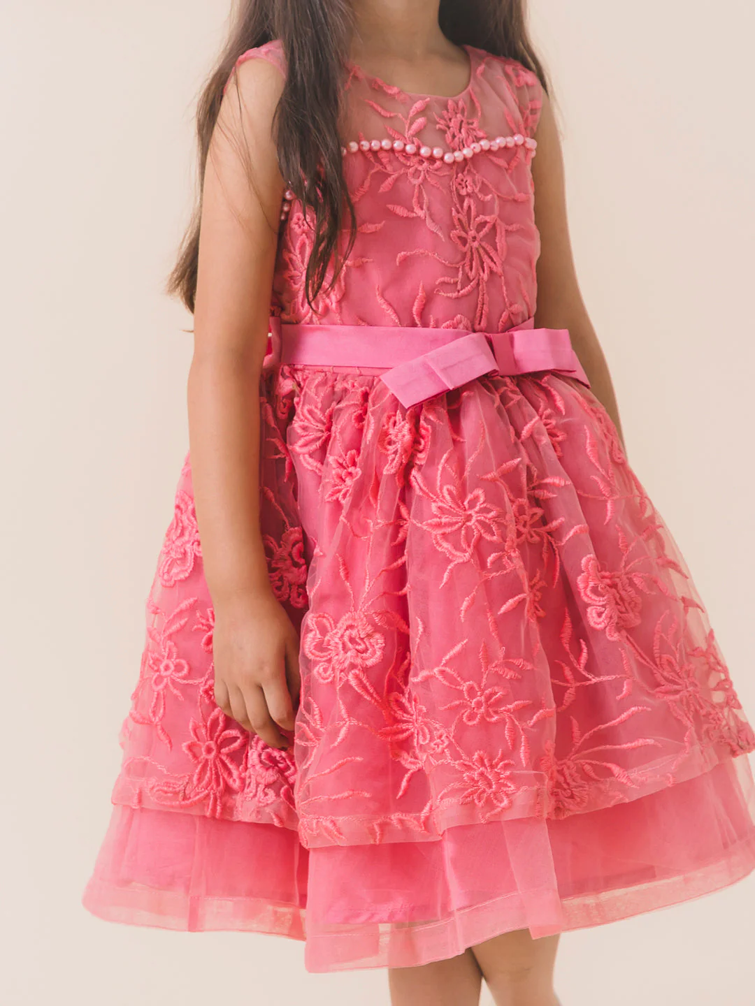 Embellished Net Dress Round neck Sleeveless fit & flare Party Wear Dress (d-coralemb) - Image 4