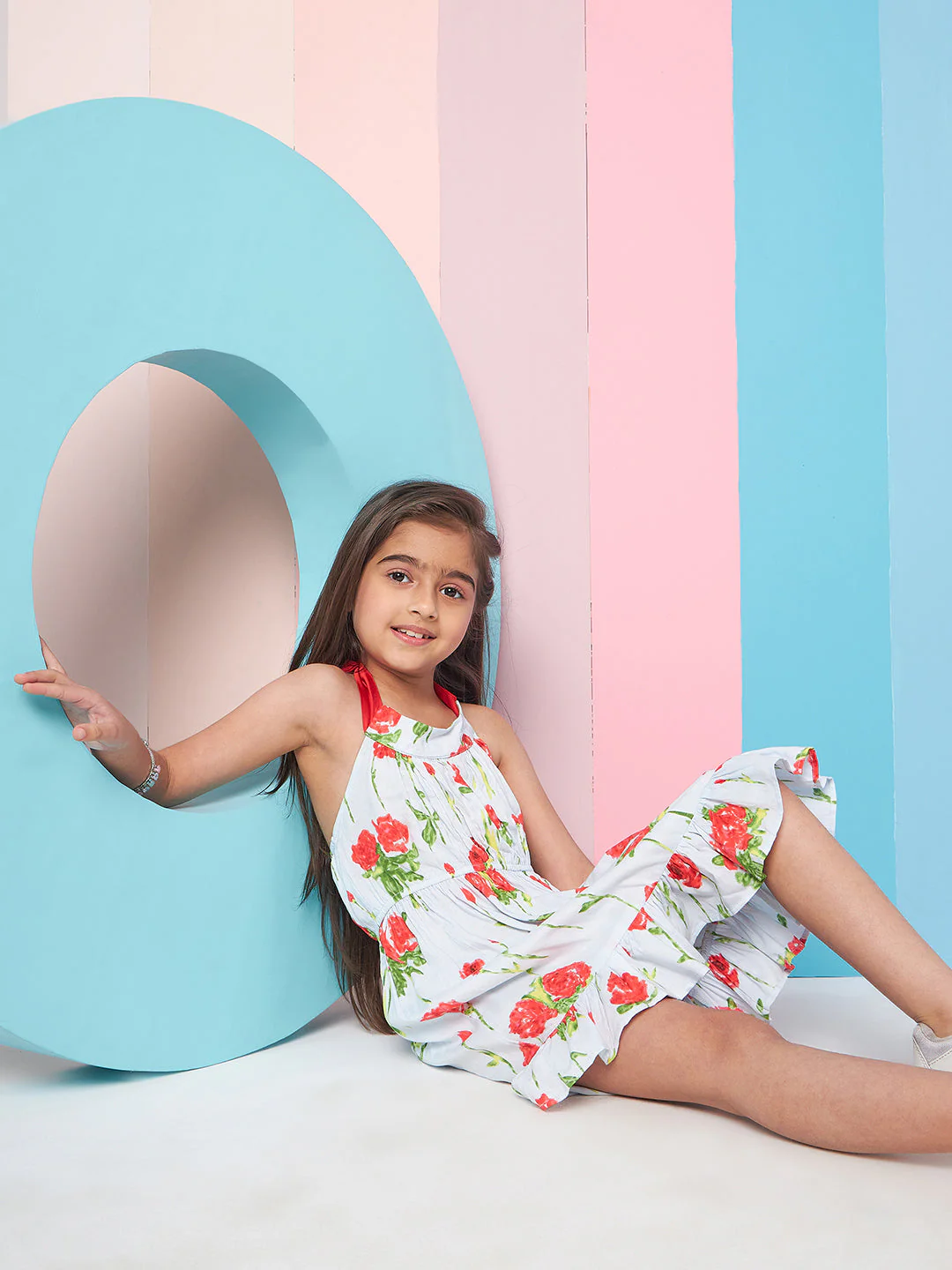 Adorable Girl's  Floral Printed Halter Neck Cotton A-Line Dress Blue Color Stylish & Comfortable Summer Fashion  (d-haulterrose) - Image 5