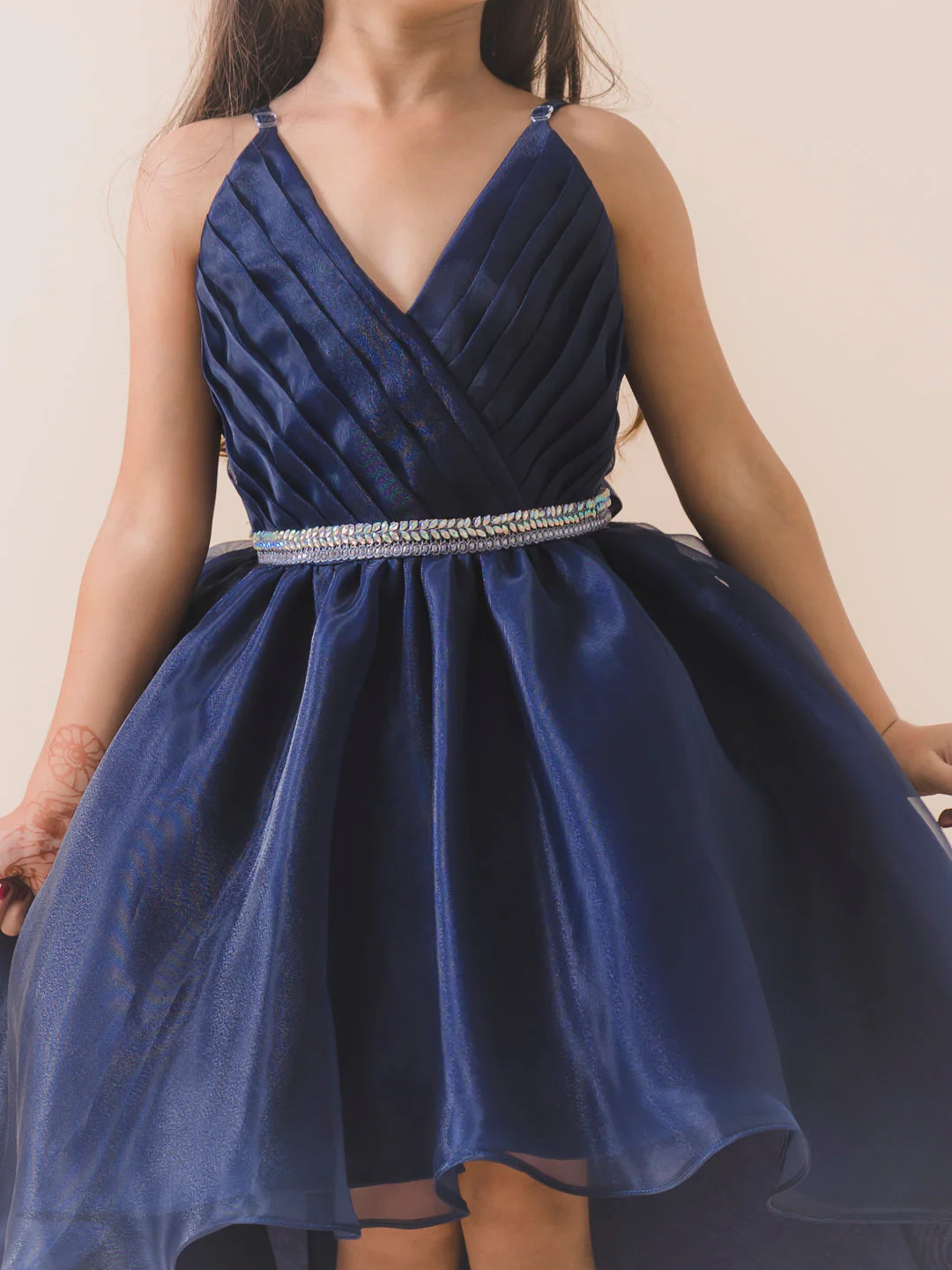 Girls Navy blue solid fit & flare dress Shoulder straps Sleeveless Maxi Party wear  Dress (D-NAVYORGANZA) - Image 5