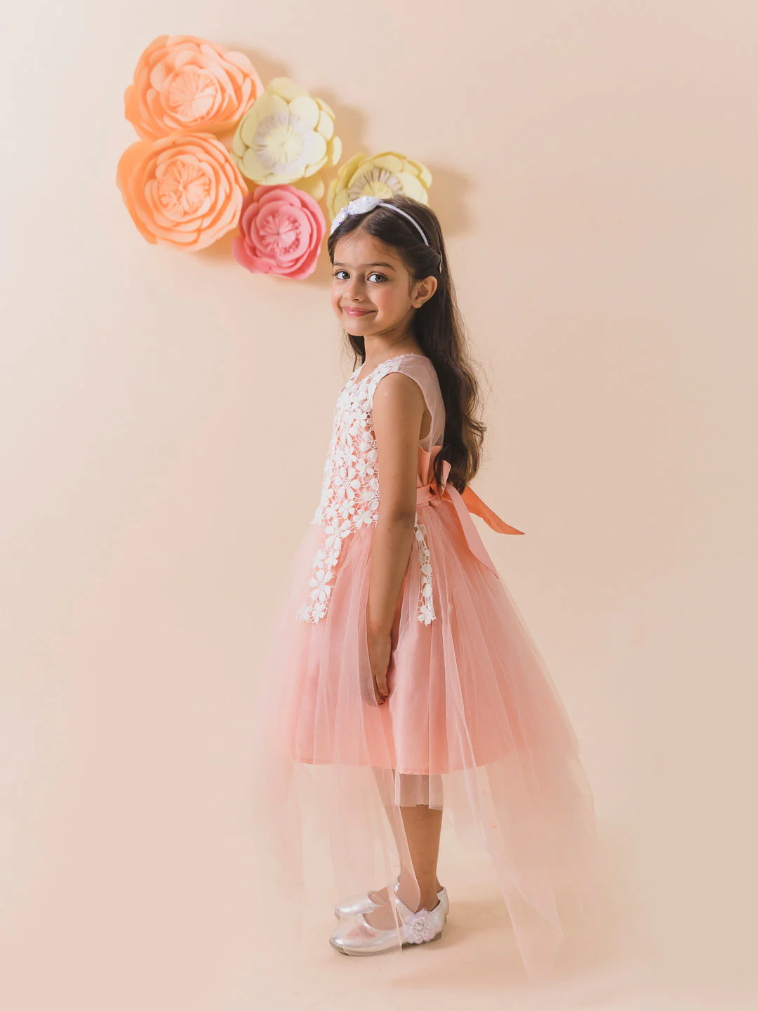 Peach-Coloured Embellished Net Maxi Dress (D-PEACHLAY) - Image 3