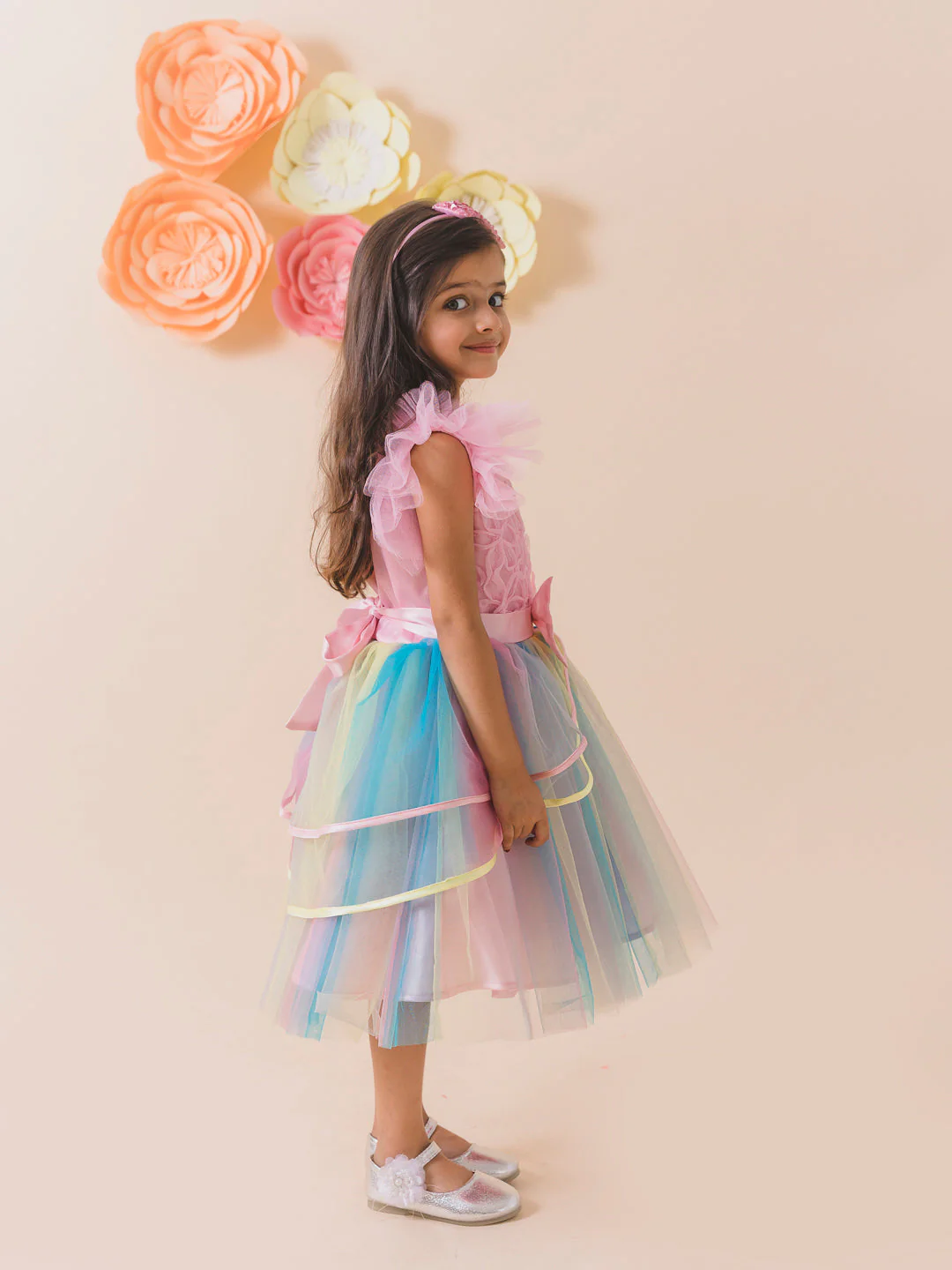 Pink Embellished Net Midi Dress (D-PINKMULTI) - Image 3