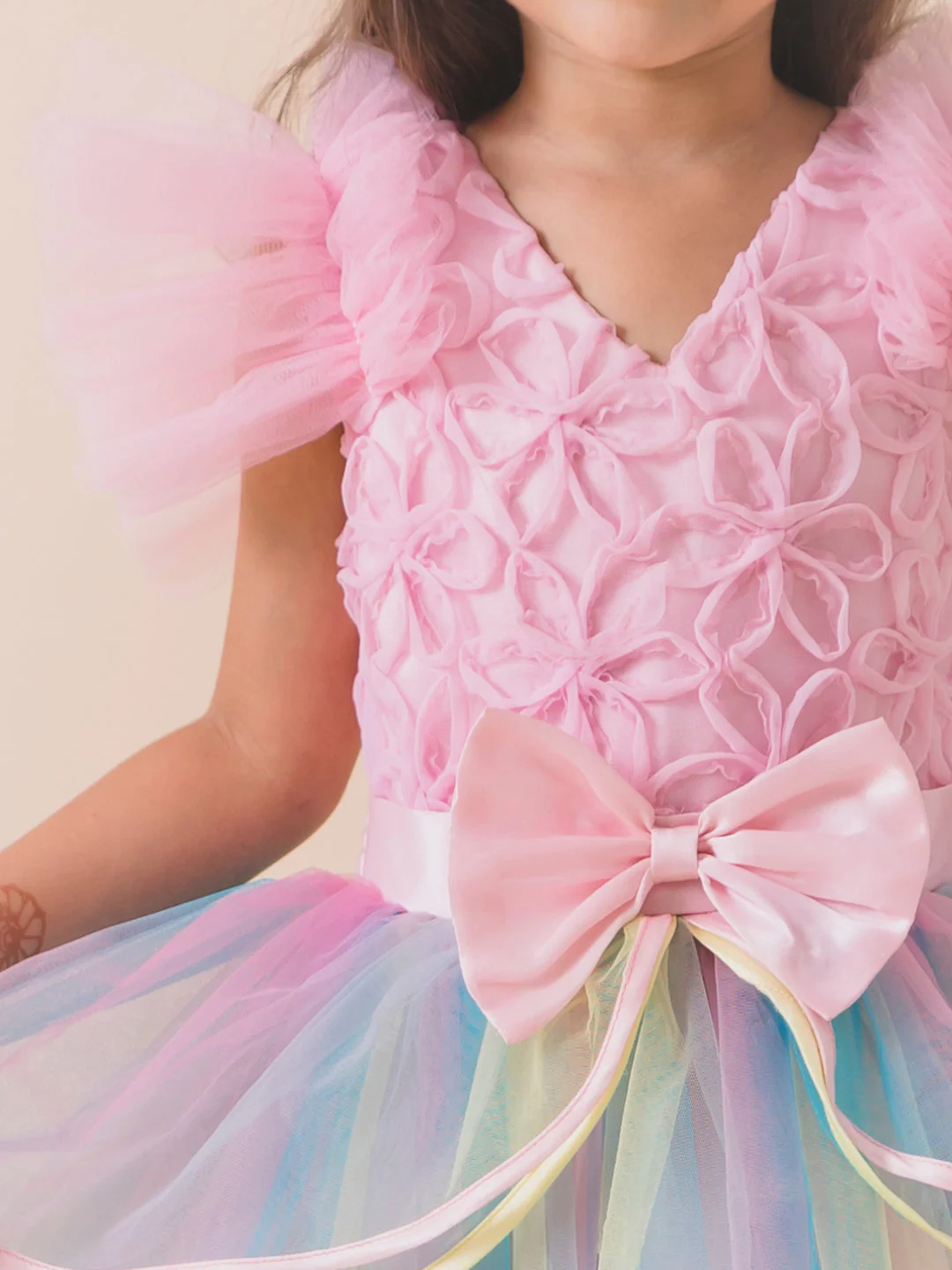 Pink Embellished Net Midi Dress (D-PINKMULTI) - Image 5