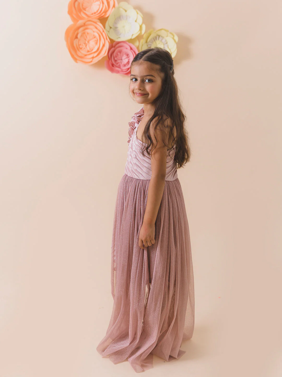 Gunmetal-Toned One Shoulder Satin A-Line Midi Sleeveless Party wear Dress (d-shimmerjaz) - Image 3