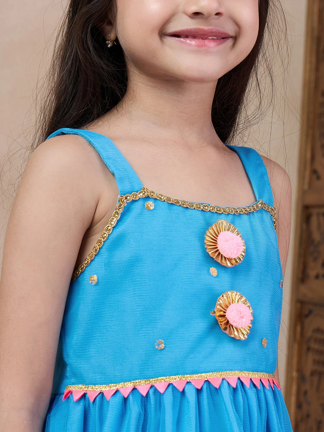 Girls Ethnic Motifs Embroidered Regular Kurti With Dhoti Pants (DH-BLUEFOILTIKLI) - Image 4