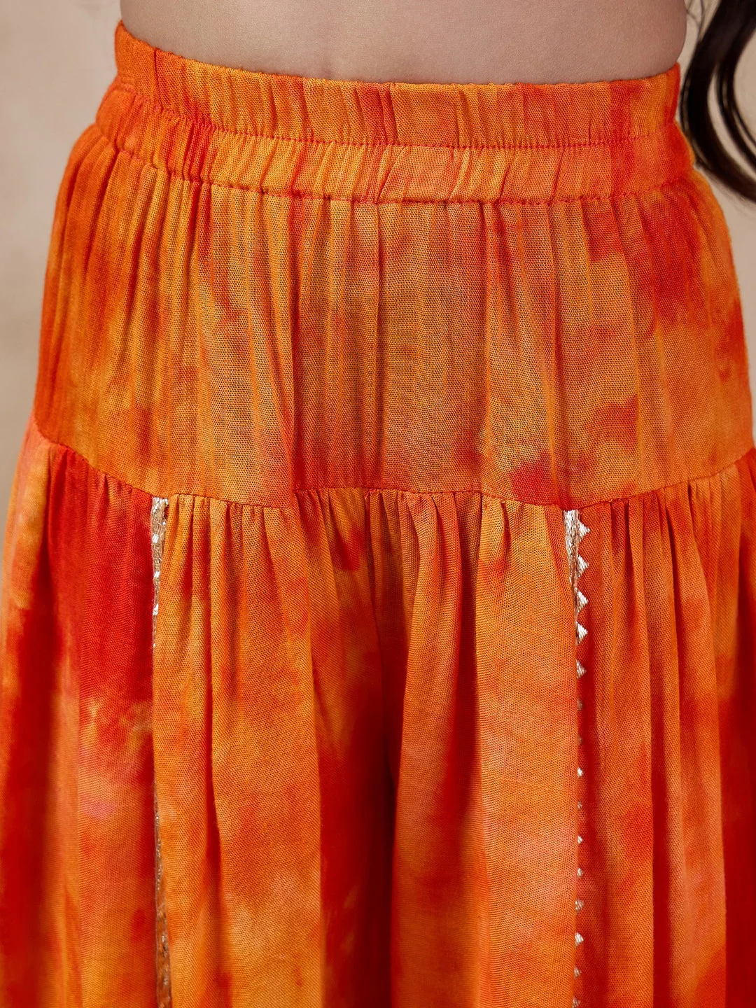 Girls Embroidered Tie-Up Neck Mirror Work A-Line Kurta With Dhoti Pants (DH-BLUEMIRROR) - Image 5