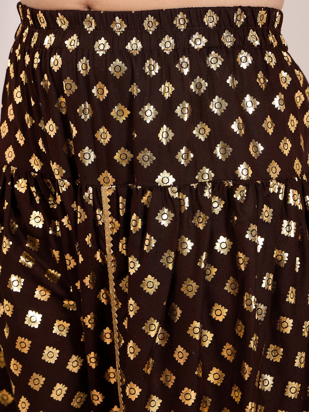 Girls Checked Gotta Patti Kurta & Dhoti Pants With Dupatta (DH-BROWNFOIL) - Image 5