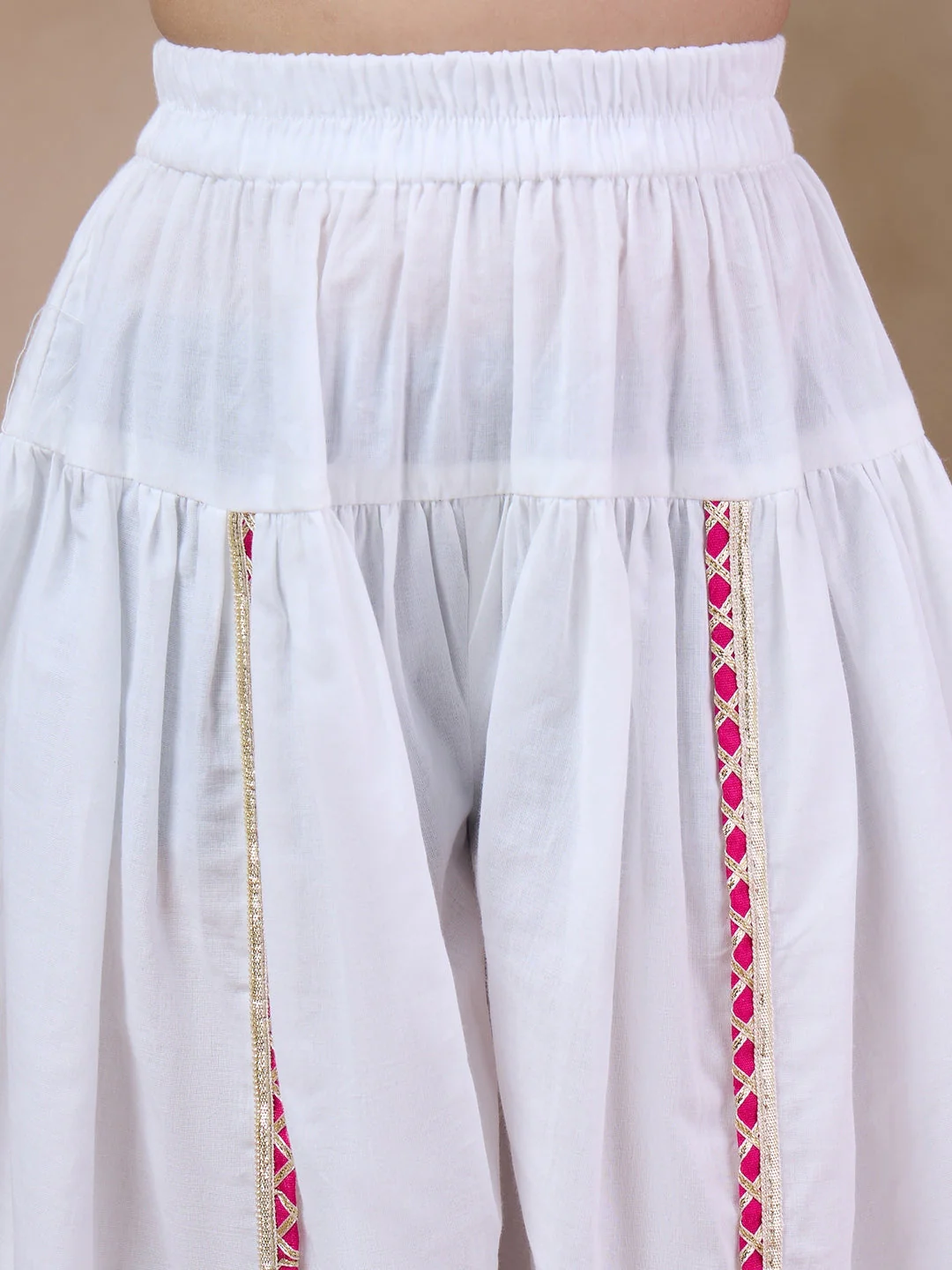 Girls Floral Printed Tie-Up Neck Straight Kurta With Dhoti Pants (DH-GREYWHITE) - Image 5