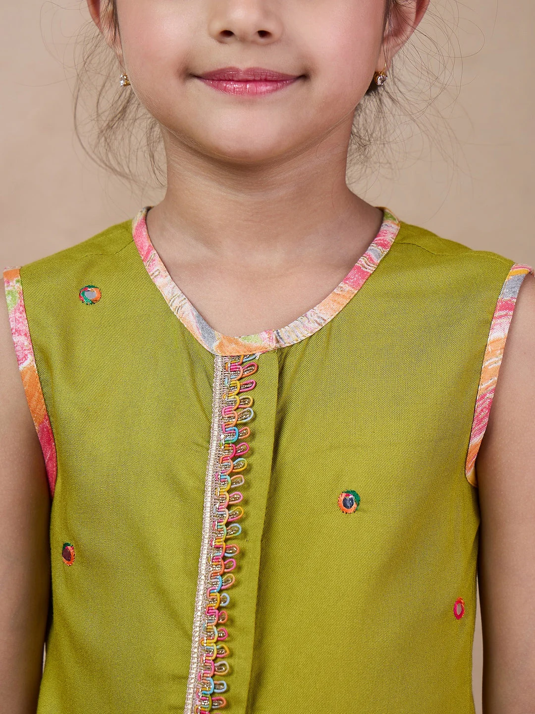 Girls Floral Embroidered Sleeveless A-Line Sequinned Kurti With Dhoti Pants (DH-MULTIDHOTI) - Image 4