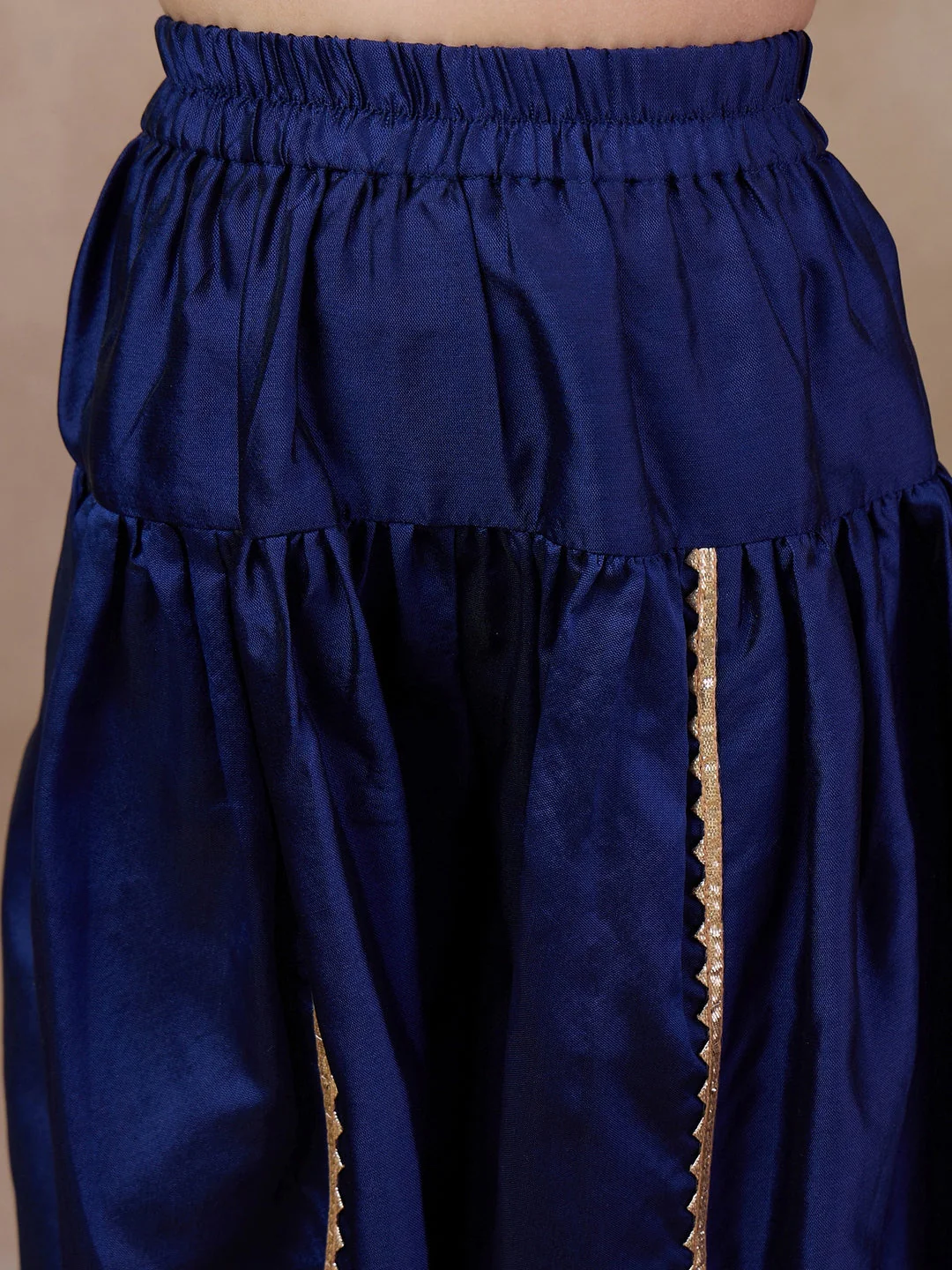 Girls Anarkali Round Neck Sleeveless Kurta With Dhoti Pants Jacket (DH-MUSTARDBLUECHANDERI) - Image 5