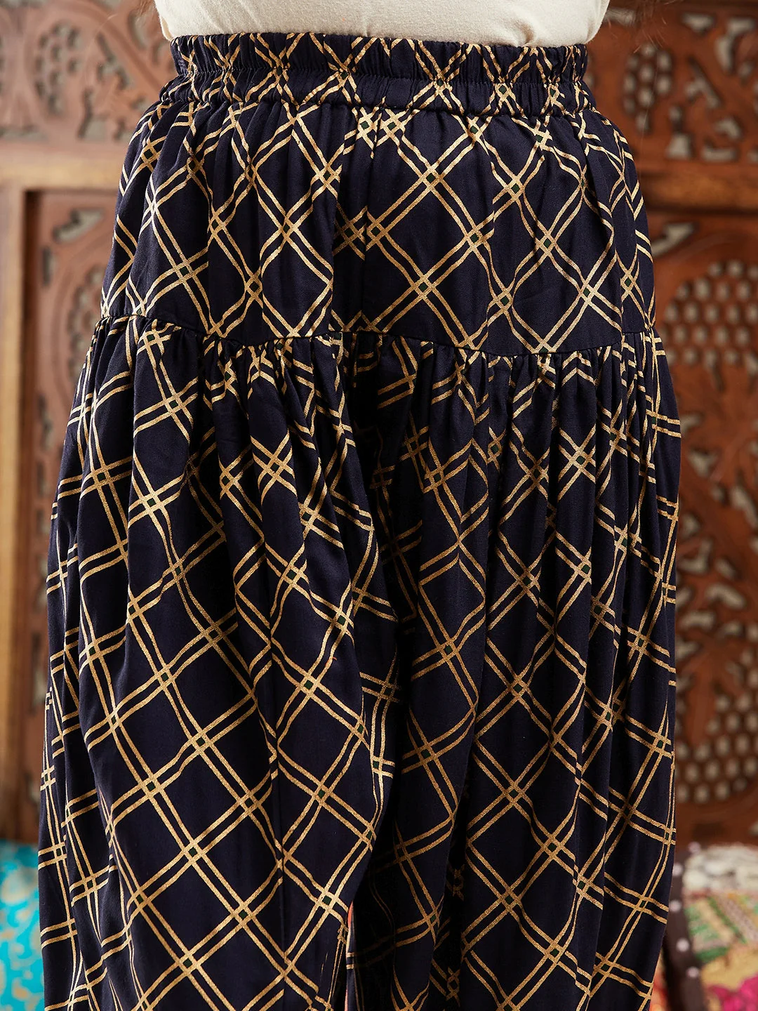 Pspeaches Girls Printed Regular Kurta With Dhoti Pants (DH-ORANGEDOBBY) - Image 9