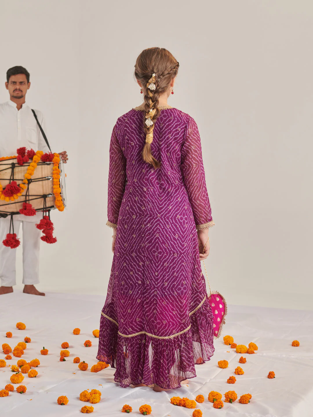 Girls Floral Printed Regular Kurta With Dhoti Pants (DH-PURPLEBANDHNIGGT) - Image 5