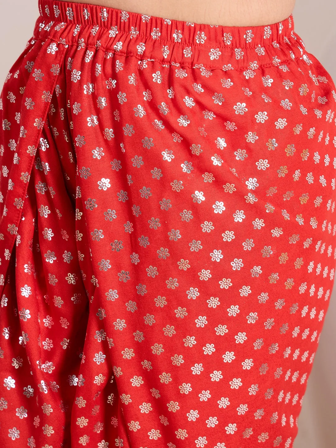 Girls Floral Printed A-Line Kurti with Dhoti Pants (DH-REDFOILDHOTI) - Image 6