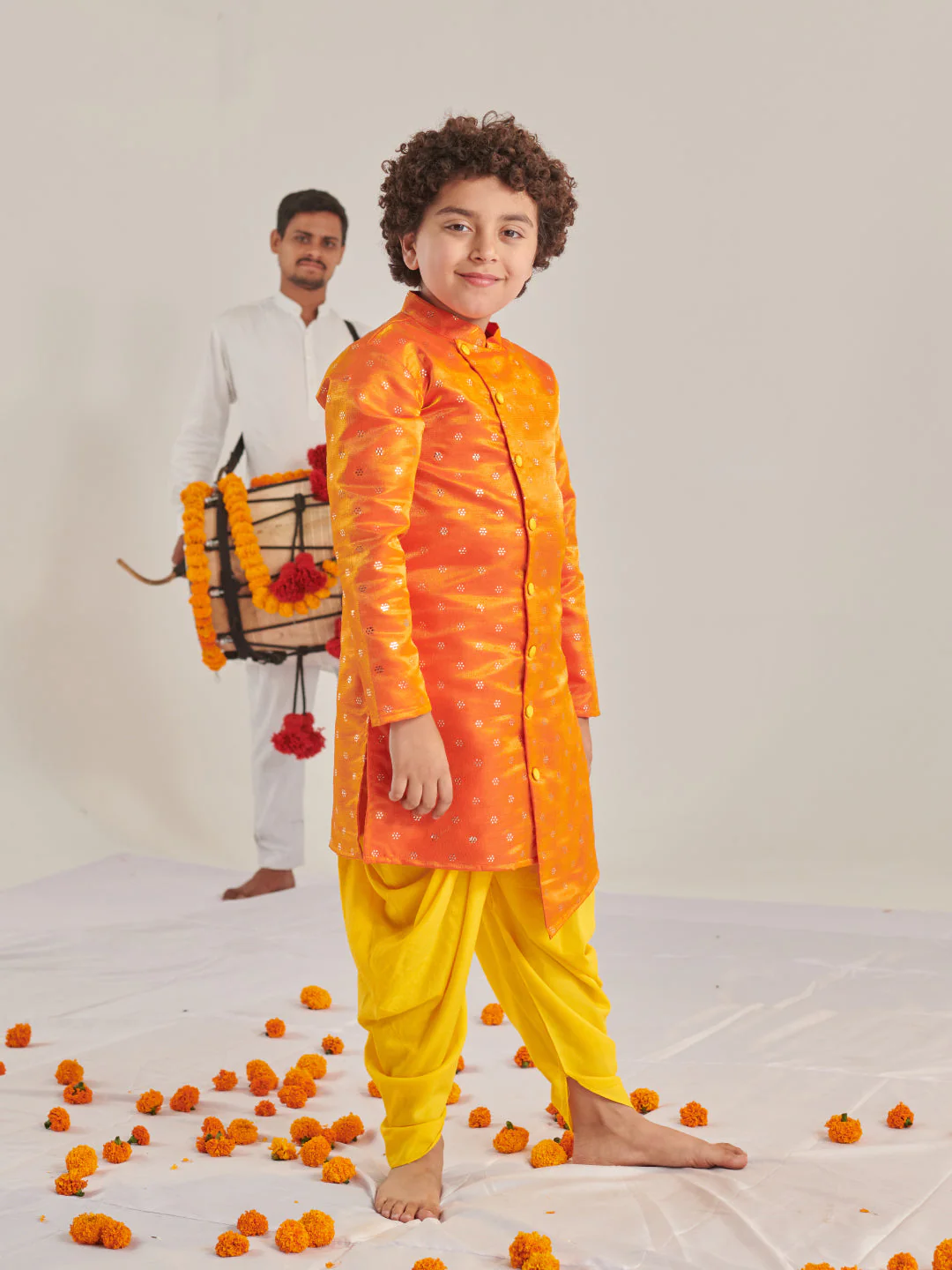Boys Ethnic Motifs Regular Kurta With Dhoti Pants (KP-BANGLORIORANGE) - Image 3