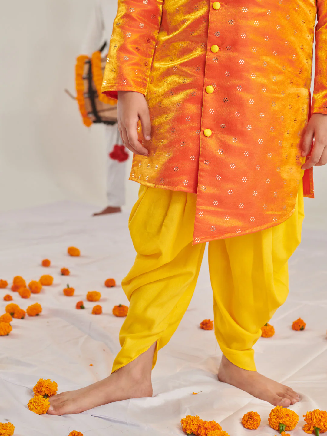 Boys Ethnic Motifs Regular Kurta With Dhoti Pants (KP-BANGLORIORANGE) - Image 6