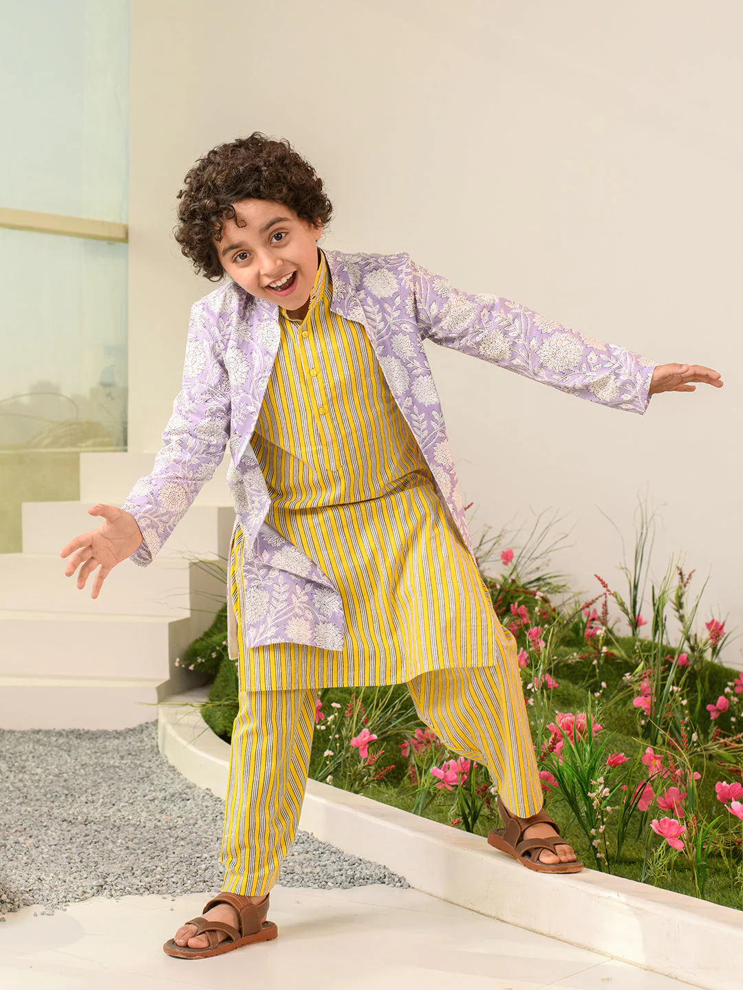 Boys Ethnic Motifs Printed Pure Cotton Kurta with Pyjamas & Nahru Jacket (KP-BLACKSTRIPE) - Image 10