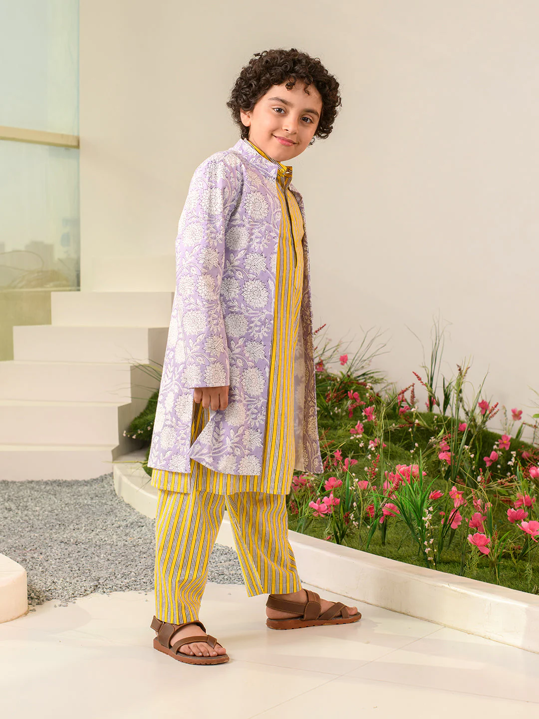 Boys Ethnic Motifs Printed Pure Cotton Kurta with Pyjamas & Nahru Jacket (KP-BLACKSTRIPE) - Image 3