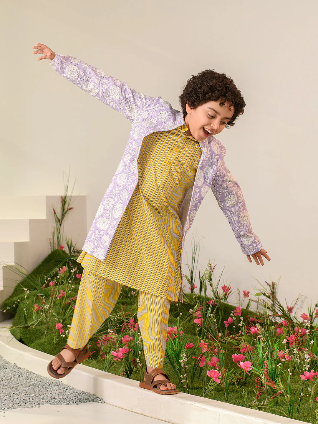 Boys Ethnic Motifs Printed Pure Cotton Kurta with Pyjamas & Nahru Jacket (KP-BLACKSTRIPE) - Image 7