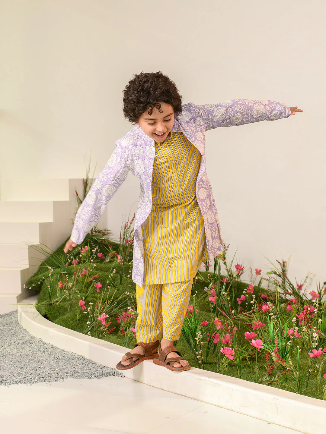 Boys Ethnic Motifs Printed Pure Cotton Kurta with Pyjamas & Nahru Jacket (KP-BLACKSTRIPE) - Image 8