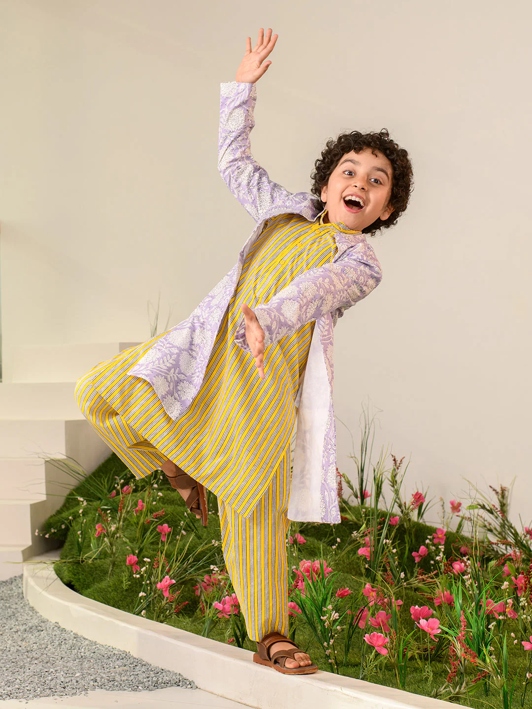 Boys Ethnic Motifs Printed Pure Cotton Kurta with Pyjamas & Nahru Jacket (KP-BLACKSTRIPE) - Image 9
