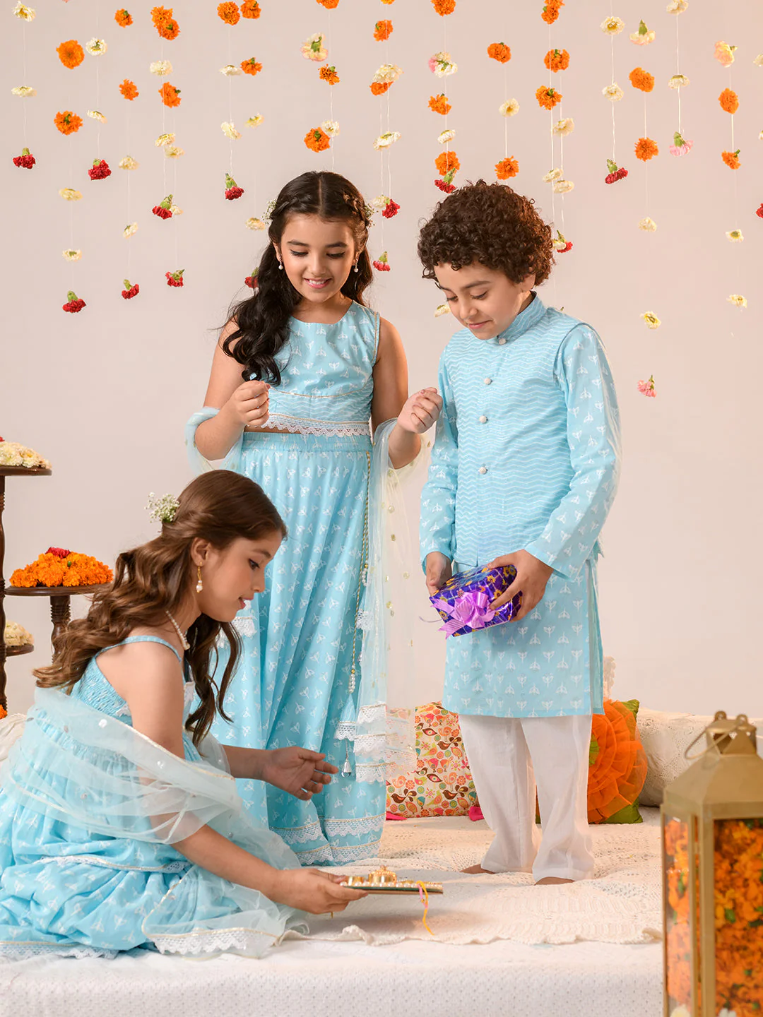 Boys Printed Pure Cotton Kurta with Pyjamas (KP-BLUEKHADDI) - Image 7