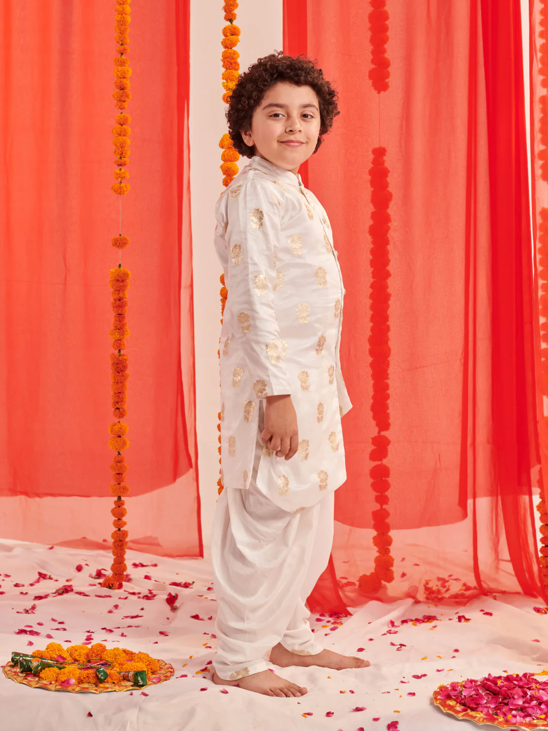 Boys Floral Printed Regular Kurta With Dhoti Pants (KP-BROCADEBOOTI) - Image 3