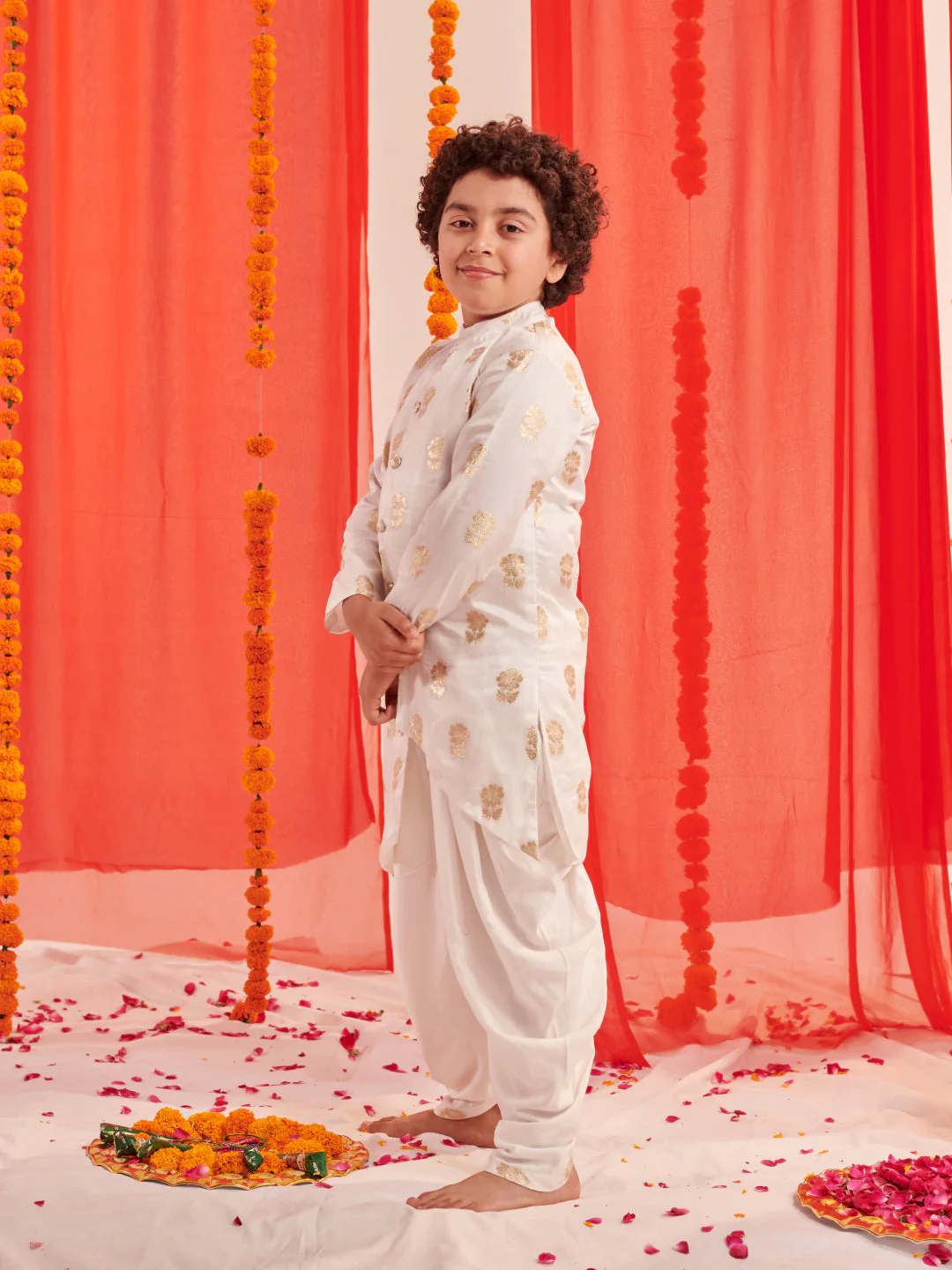 Boys Floral Printed Regular Kurta With Dhoti Pants (KP-BROCADEBOOTI) - Image 4