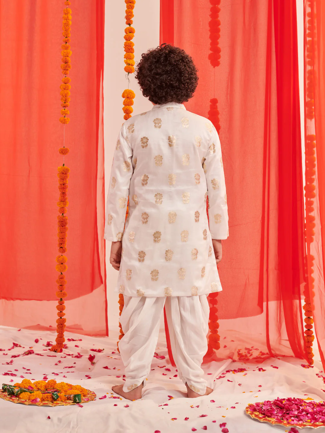 Boys Floral Printed Regular Kurta With Dhoti Pants (KP-BROCADEBOOTI) - Image 5