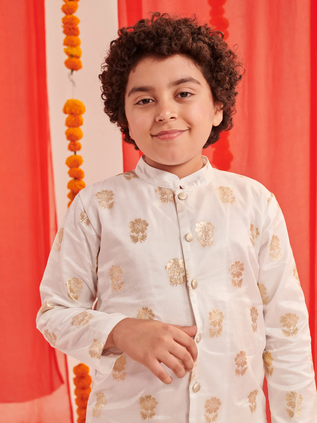 Boys Floral Printed Regular Kurta With Dhoti Pants (KP-BROCADEBOOTI) - Image 6