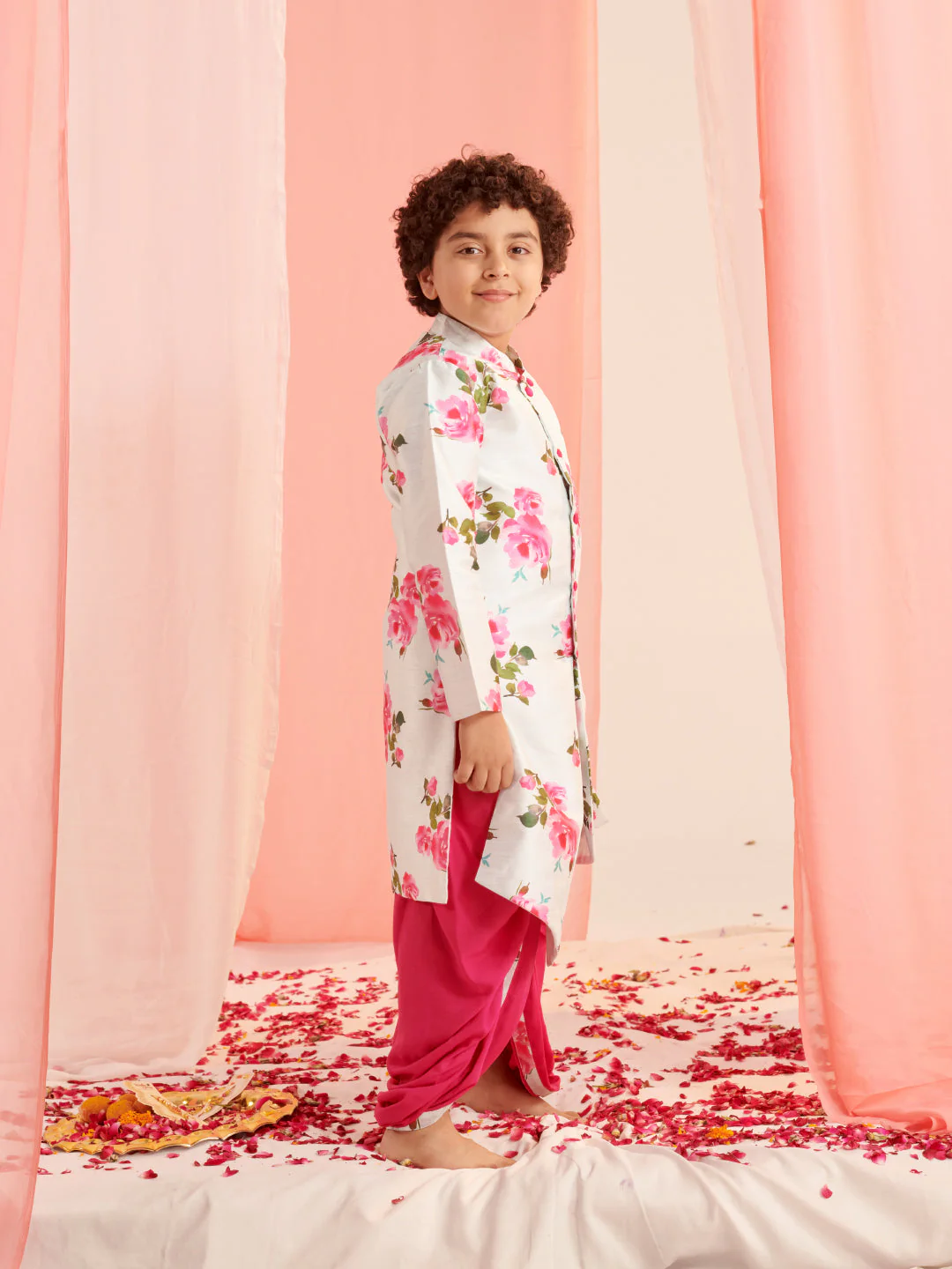 Boys Floral Printed Regular Kurta With Dhoti Pants (KP-FIROZIDUPIONROSE) - Image 4