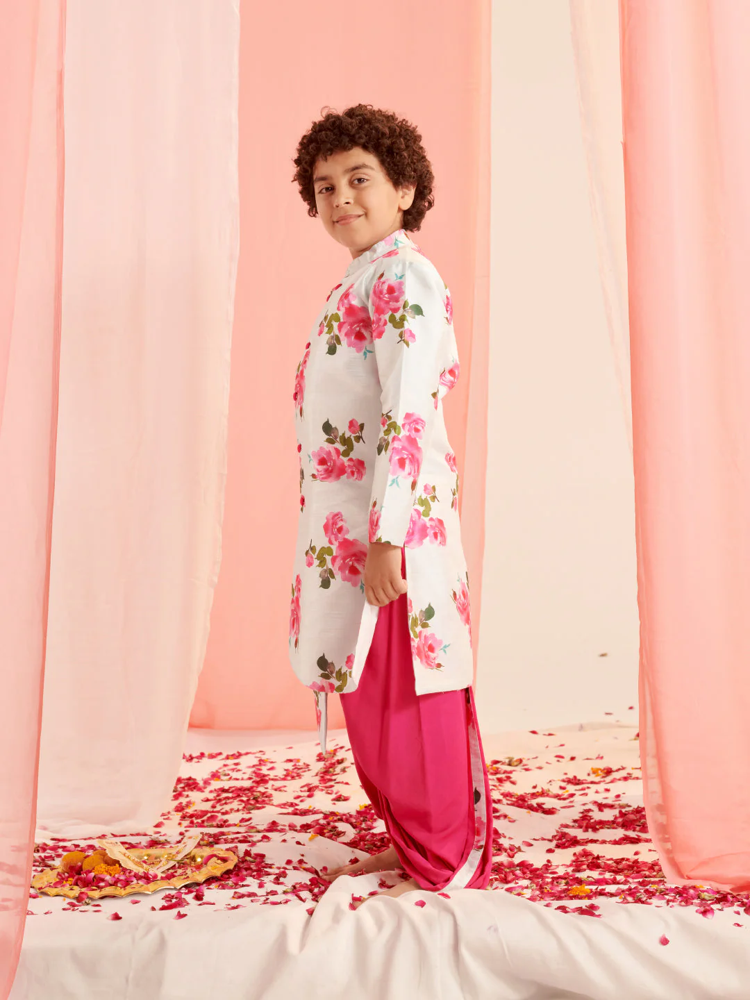 Boys Floral Printed Regular Kurta With Dhoti Pants (KP-FIROZIDUPIONROSE) - Image 5
