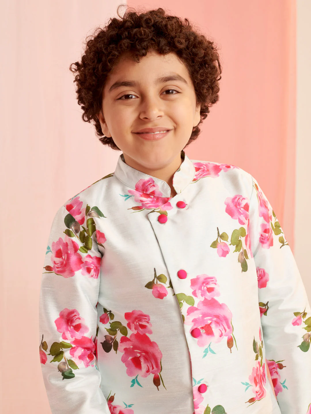 Boys Floral Printed Regular Kurta With Dhoti Pants (KP-FIROZIDUPIONROSE) - Image 6