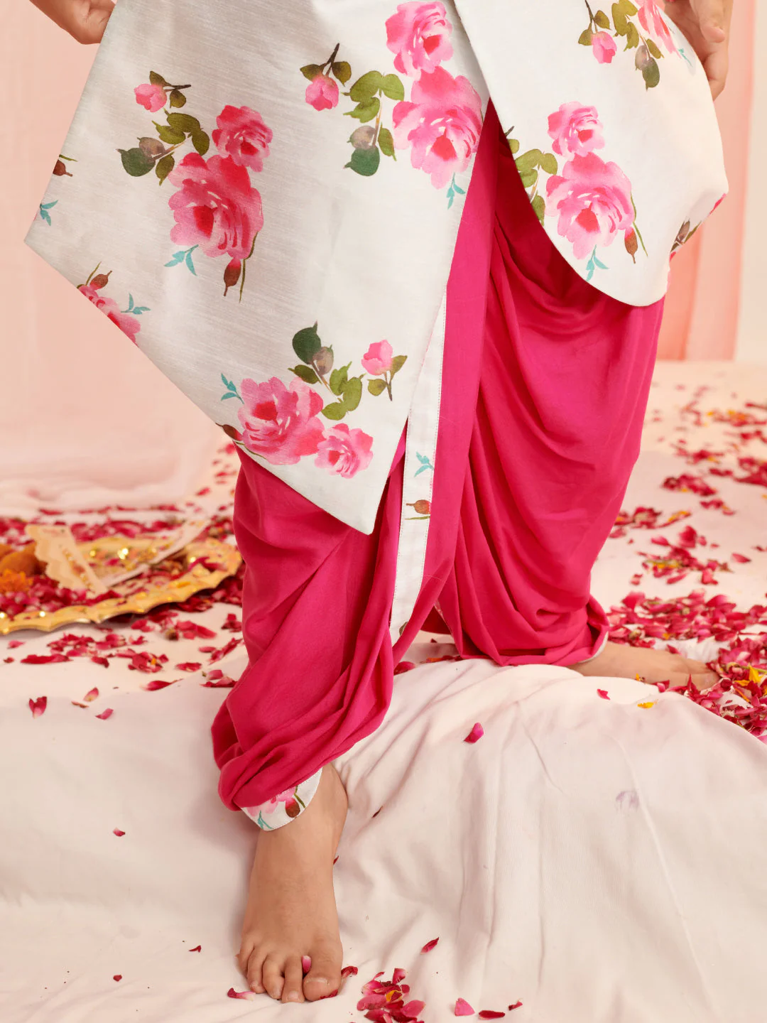 Boys Floral Printed Regular Kurta With Dhoti Pants (KP-FIROZIDUPIONROSE) - Image 7