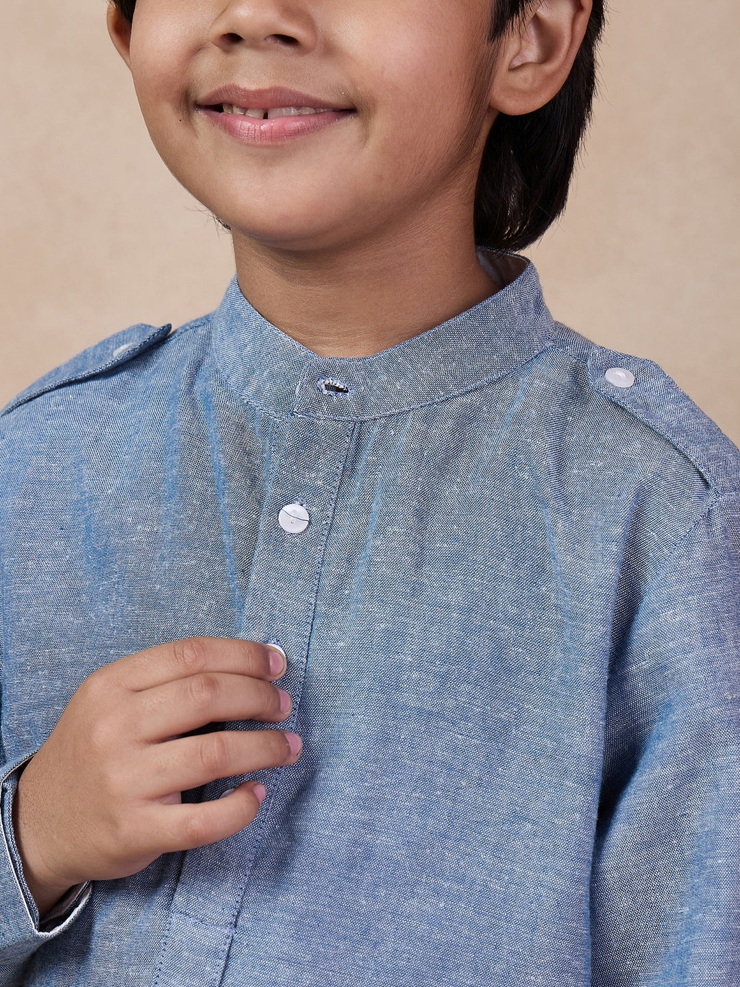 Boys Band Collar Straight Kurta With Salwar (KP-GREYCHEMBREY) - Image 3