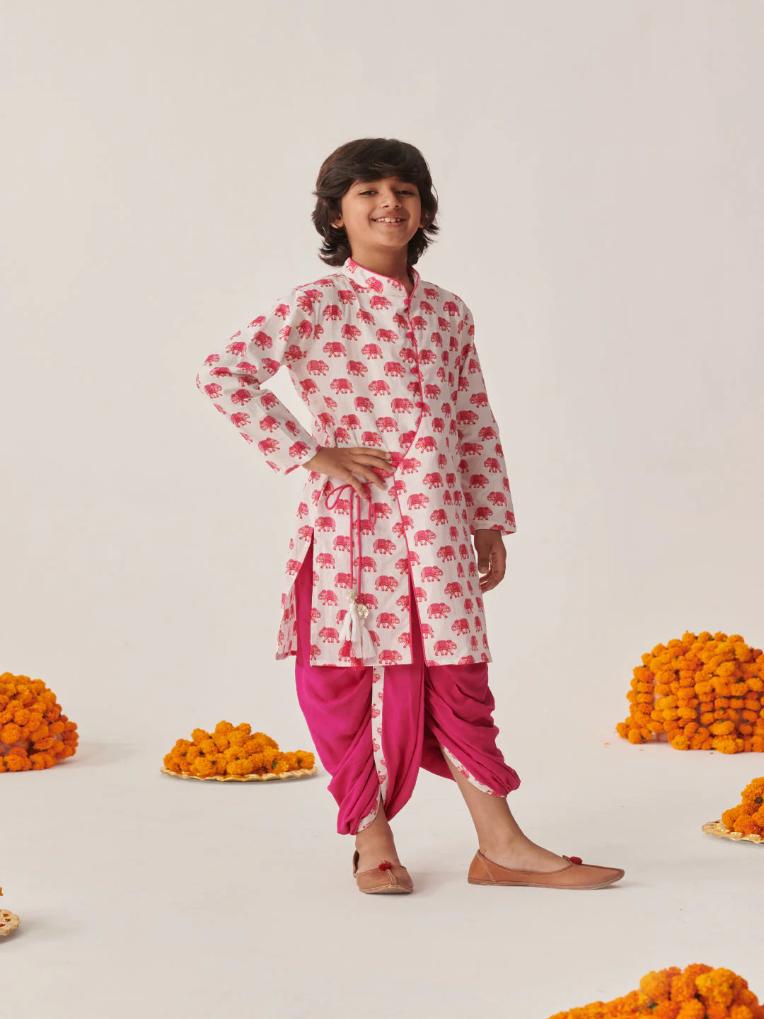Boys Ethnic Motifs Printed Regular Kurta With Dhoti Pants (KP-MAGENTAELEPHANT) - Image 3