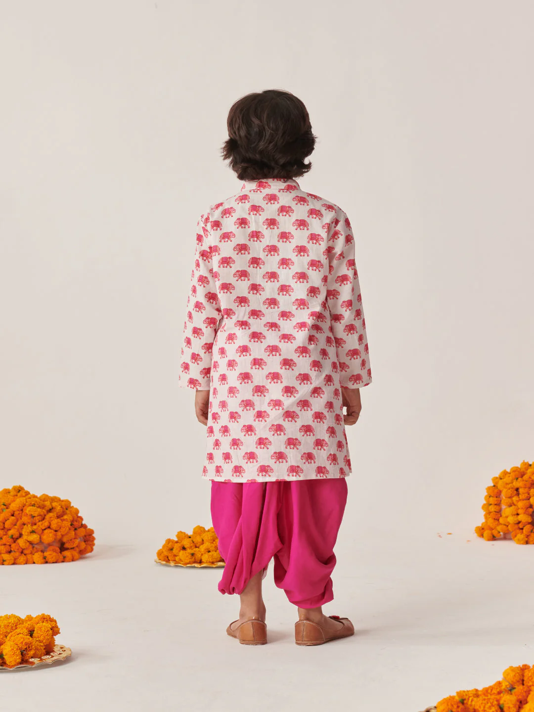 Boys Ethnic Motifs Printed Regular Kurta With Dhoti Pants (KP-MAGENTAELEPHANT) - Image 4