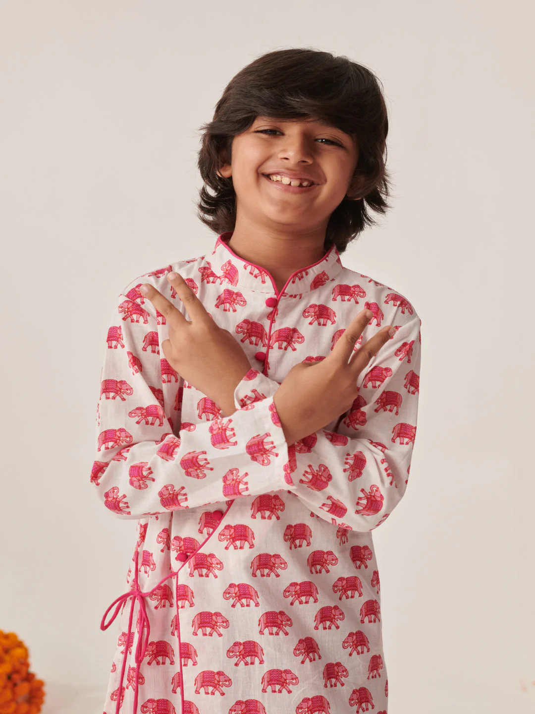 Boys Ethnic Motifs Printed Regular Kurta With Dhoti Pants (KP-MAGENTAELEPHANT) - Image 6