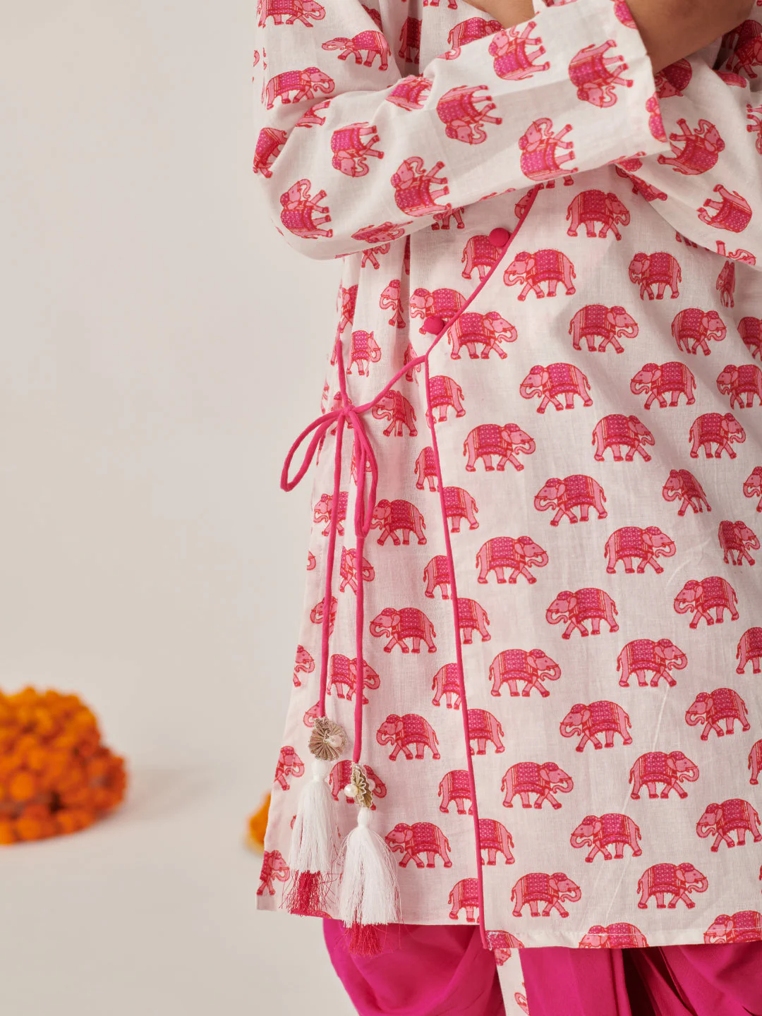 Boys Ethnic Motifs Printed Regular Kurta With Dhoti Pants (KP-MAGENTAELEPHANT) - Image 7