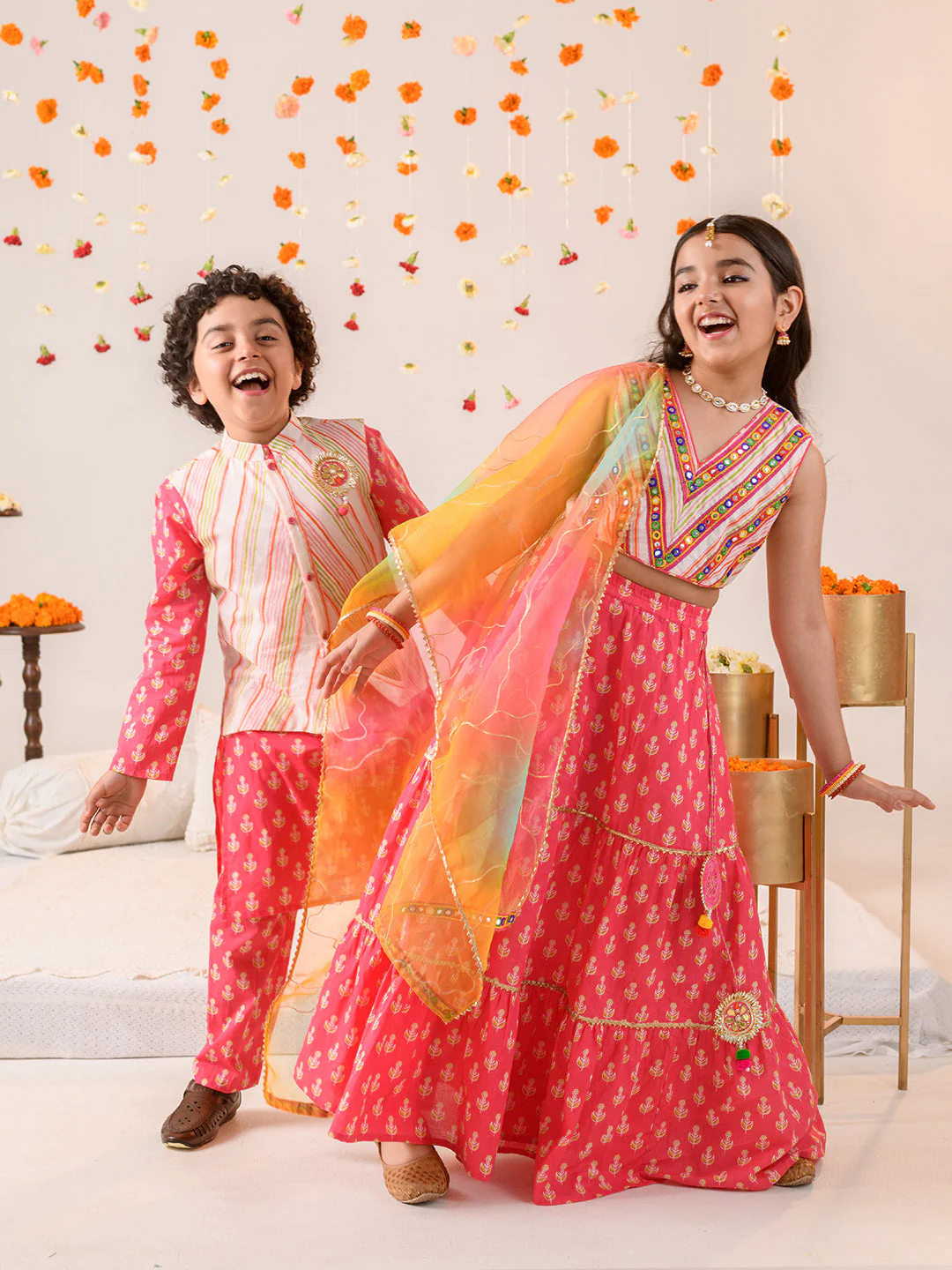 Boys Ethnic Motifs Printed Pure Cotton Kurta with Pyjamas & Nahru Jacket (KP-MULTISTRIPE) - Image 7