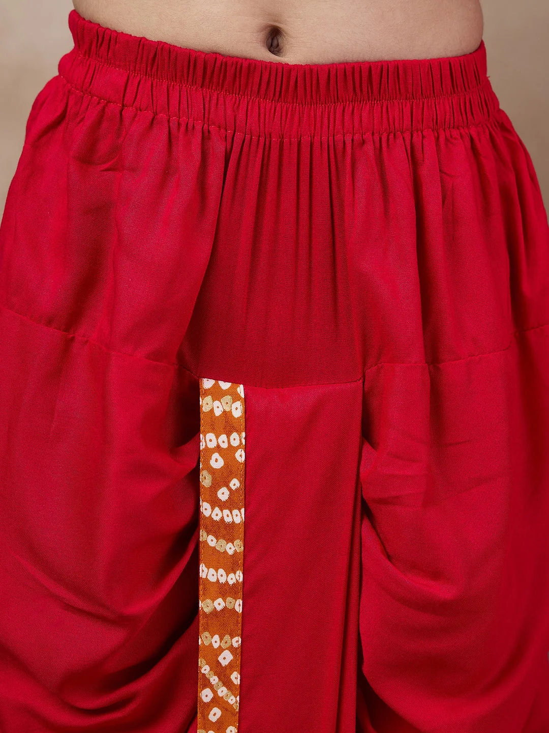 Boys Bandhani Printed V Neck Gotta Patti Kurta With Dhoti Pants (KP-MUSTARDBANDHNI) - Image 7