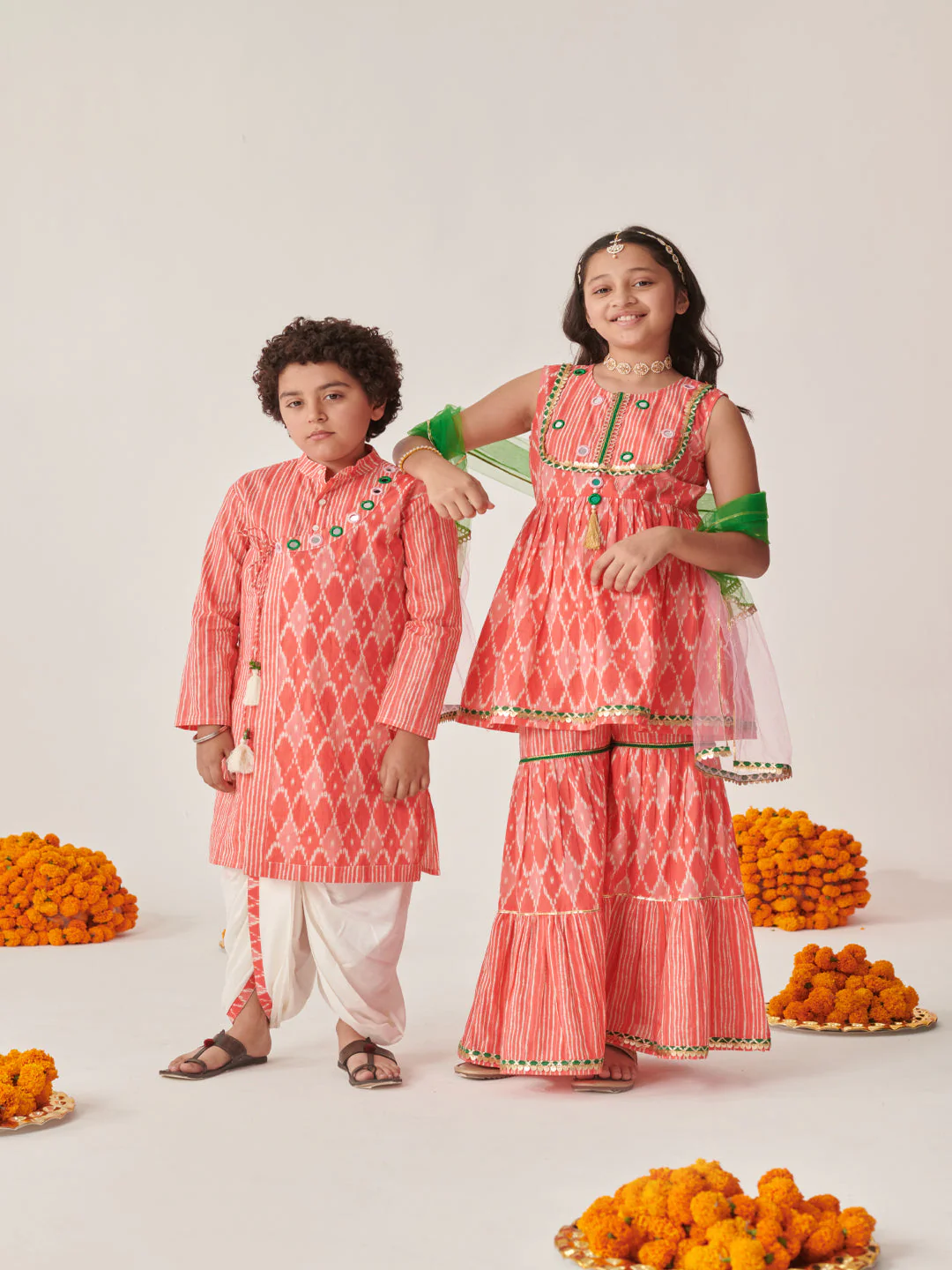 Boys Ethnic Motifs Printed Angrakha Kurta With Dhoti Pants (KP-PEACHIKKAT) - Image 10