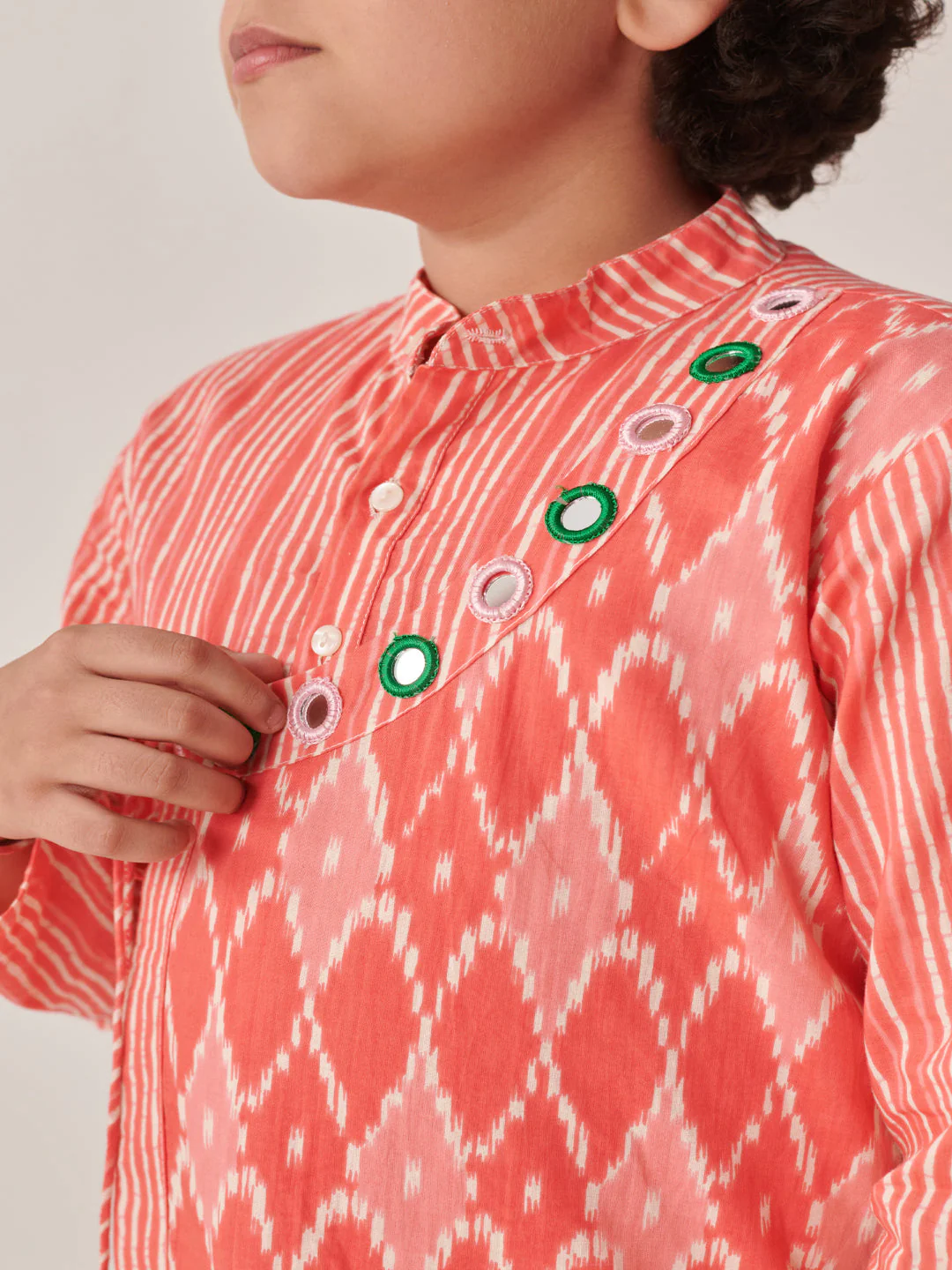 Boys Ethnic Motifs Printed Angrakha Kurta With Dhoti Pants (KP-PEACHIKKAT) - Image 8