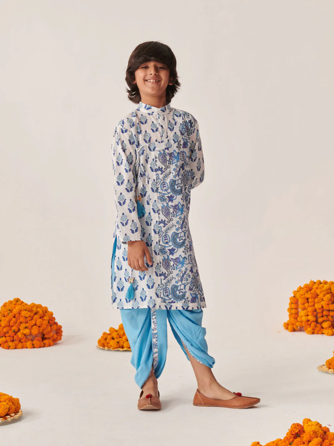 Boys Floral Printed Regular Kurta With Dhoti Pants (KP-SKYBLUEPRINT) - Image 3
