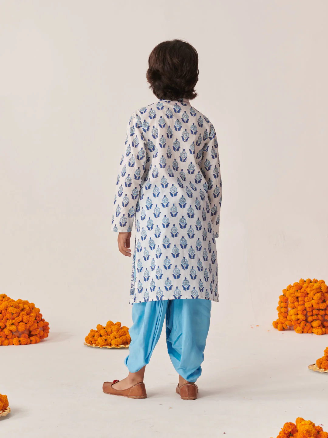 Boys Floral Printed Regular Kurta With Dhoti Pants (KP-SKYBLUEPRINT) - Image 4
