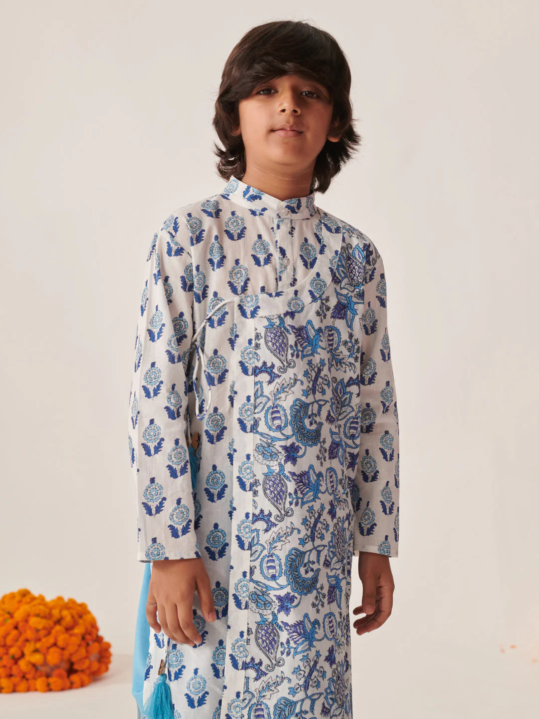 Boys Floral Printed Regular Kurta With Dhoti Pants (KP-SKYBLUEPRINT) - Image 5