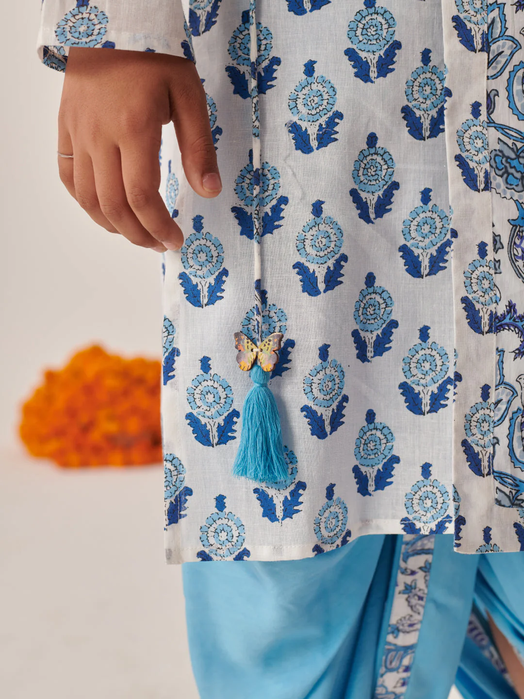 Boys Floral Printed Regular Kurta With Dhoti Pants (KP-SKYBLUEPRINT) - Image 6