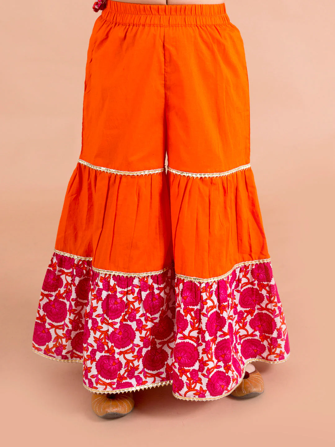 Girls Magenta & Orange Printed Angrakha Cotton Kurta Set (Sha-Jaalmagenta) - Image 5