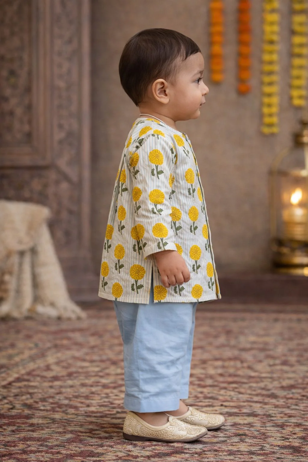 Pspeaches Baby Boy Floral Printed Kurta Pajama Set (inb-bluestripes) - Image 3