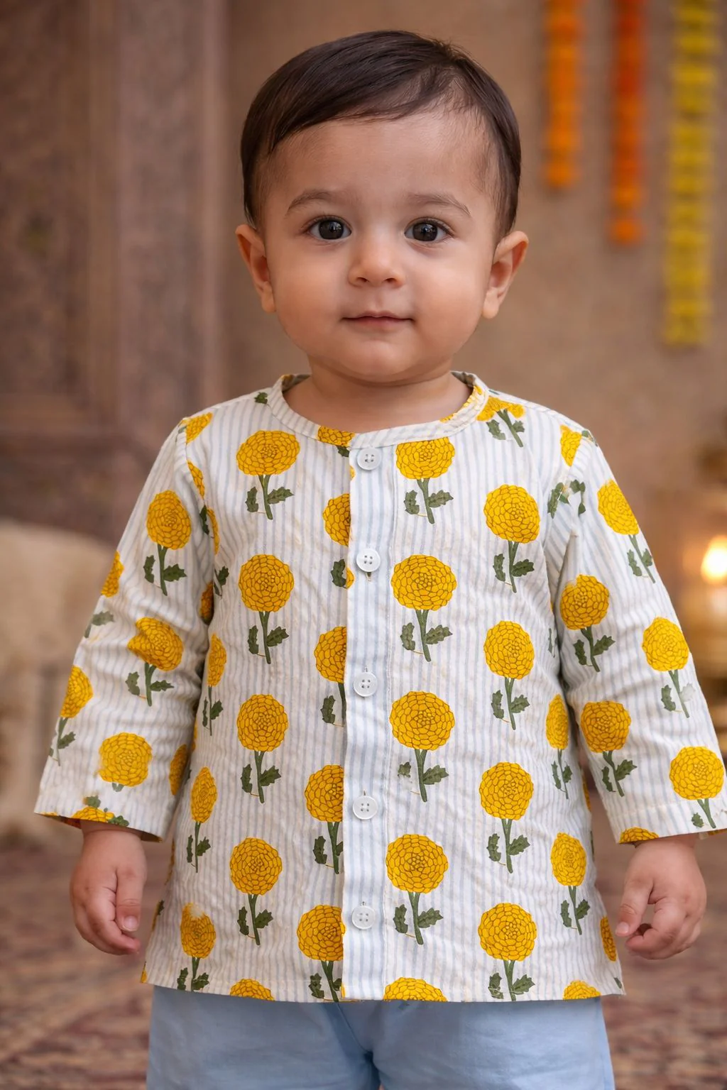 Pspeaches Baby Boy Floral Printed Kurta Pajama Set (inb-bluestripes) - Image 5